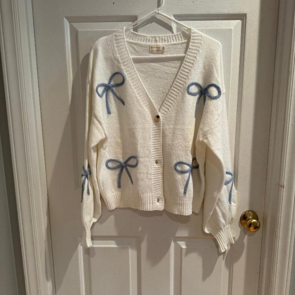 Trendy Blue Bow Cardigan